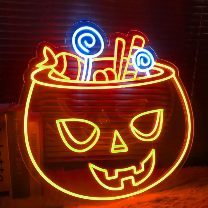 Halloween Pumpkin and Candy Neon Sign
