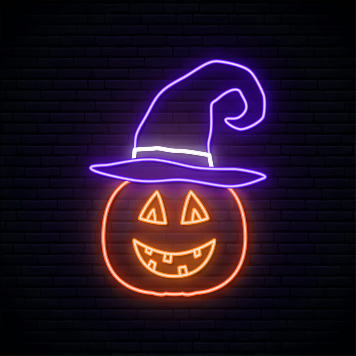 Halloween Pumpkin with Hat and Smile Neon Sign