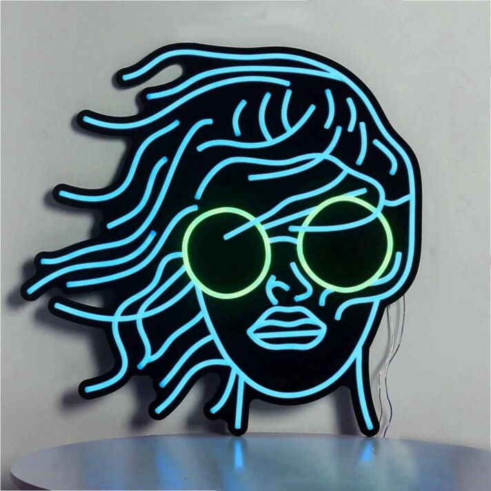 Female Headshot With Sunglasses Neon Black Backsplash