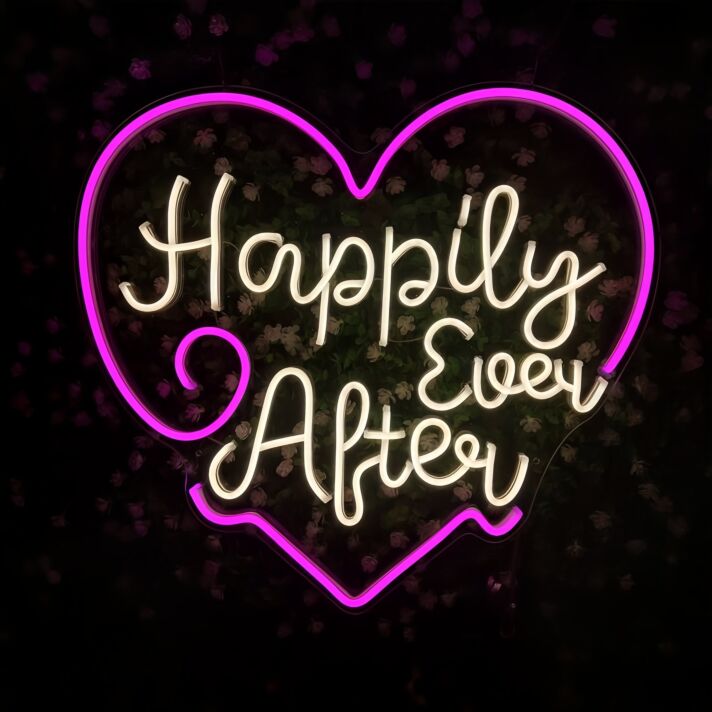 Happily Ever After Heart Wedding Decor Neon Sign