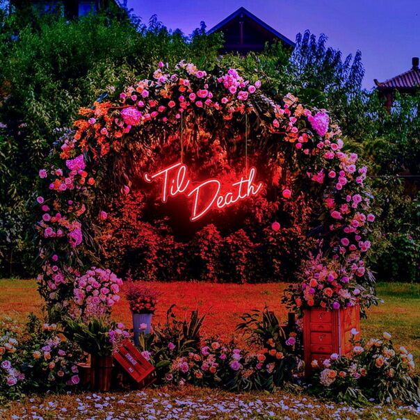 Til Death Neon Sign for Wedding Venues and Romantic Settings