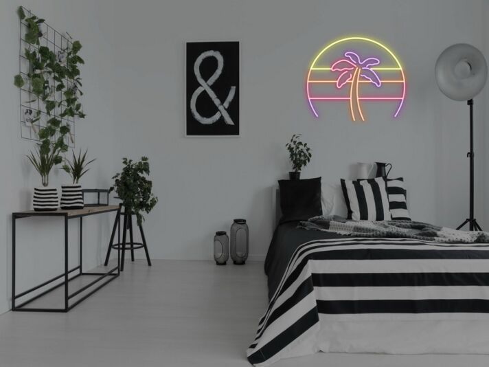 Palm Tree Retro 80S Sunset Neon Sign for Tropical and Retro Decor