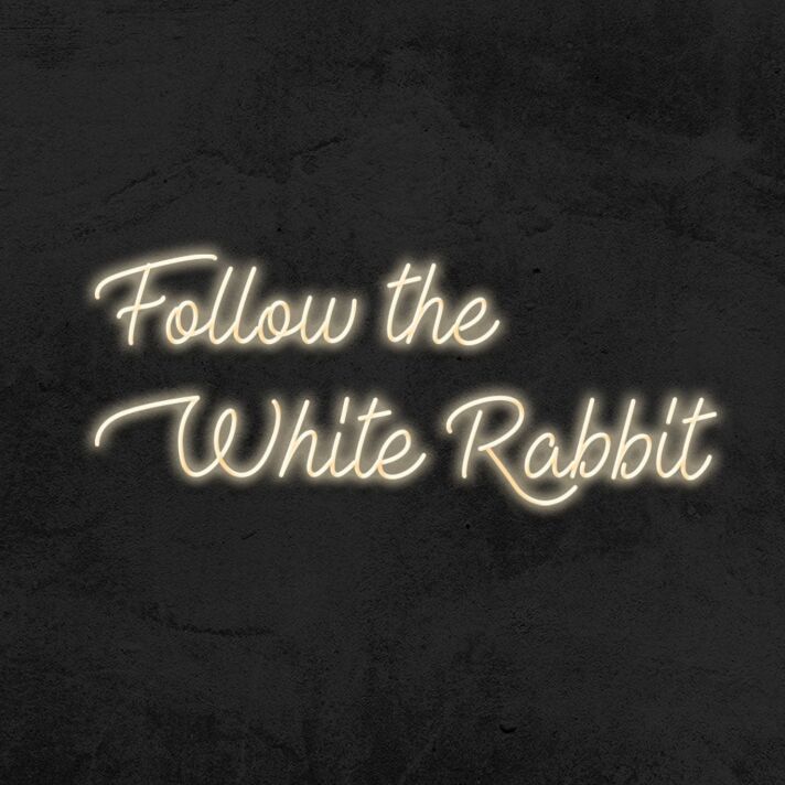 Follow The White Rabbit Neon Sign for Whimsical and Curious Spaces