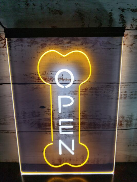 Open Dog Bone Grooming Pet Dual LED Neon Sign for Pet Grooming Shops
