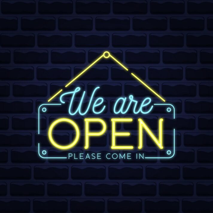 We Are Open Blue and Yellow Neon Sign for Businesses and Shops