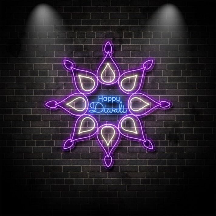 Happy Diwali With Petals And Lights Neon Sign for Festive and Celebratory Spaces