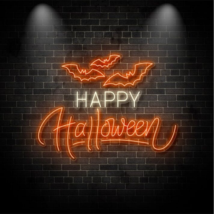 Happy Halloween With Bats Neon Sign for Festive and Spooky Decor