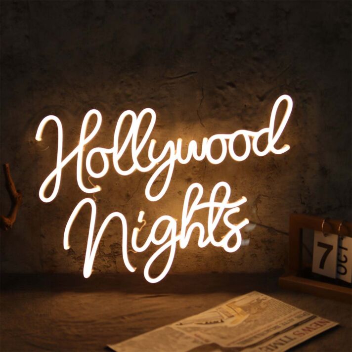Hollywood Nights Neon Sign for City and Nightlife Decor