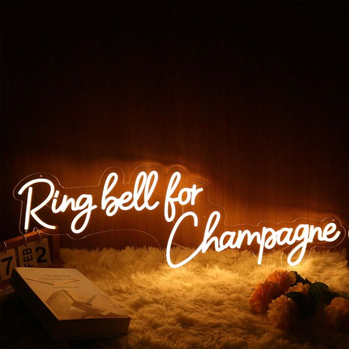 Ring Bell For Champagne Yellow Neon Sign for Celebratory and Fun Spaces