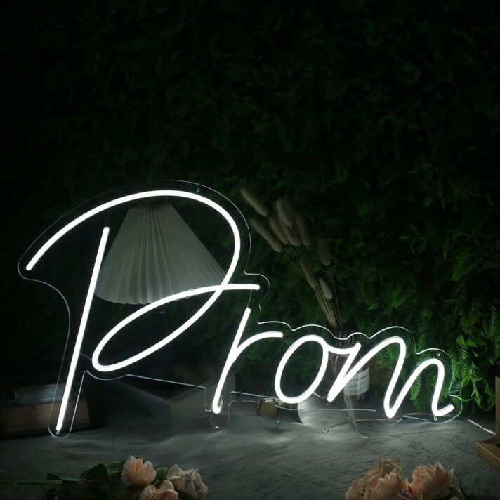 Prom White Custom Neon Sign for Celebratory Spaces