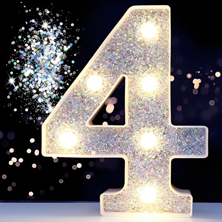 Steel Marquee Letter Number 4 Shiny Silver White High-End Custom Zinc Metal Marquee Light Marquee Sign for Birthday Celebrations