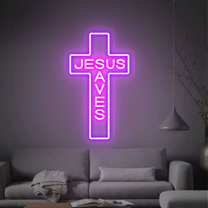 Jesus Saves LED Neon Sign Cross Wall Decor Jesus Art Home Decor for Religious and Spiritual Spaces
