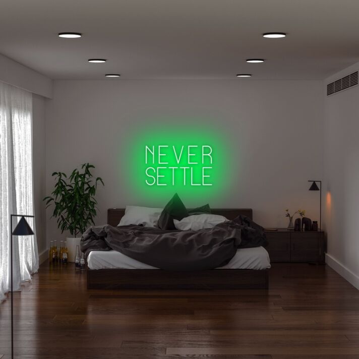 Never Settle Neon Sign for ambitious and motivational decor