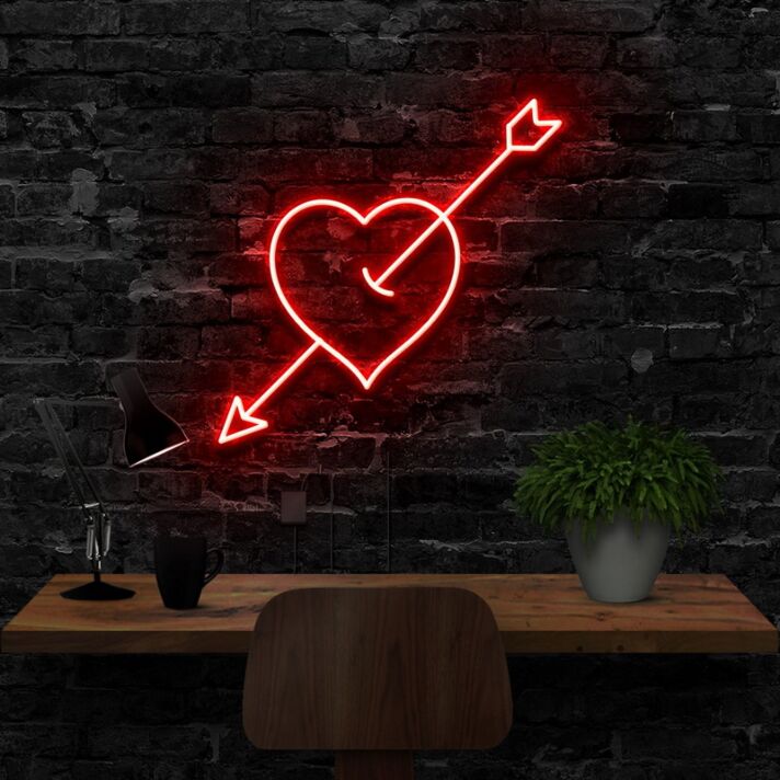 Arrow Through The Heart Neon Sign for Romantic Decor