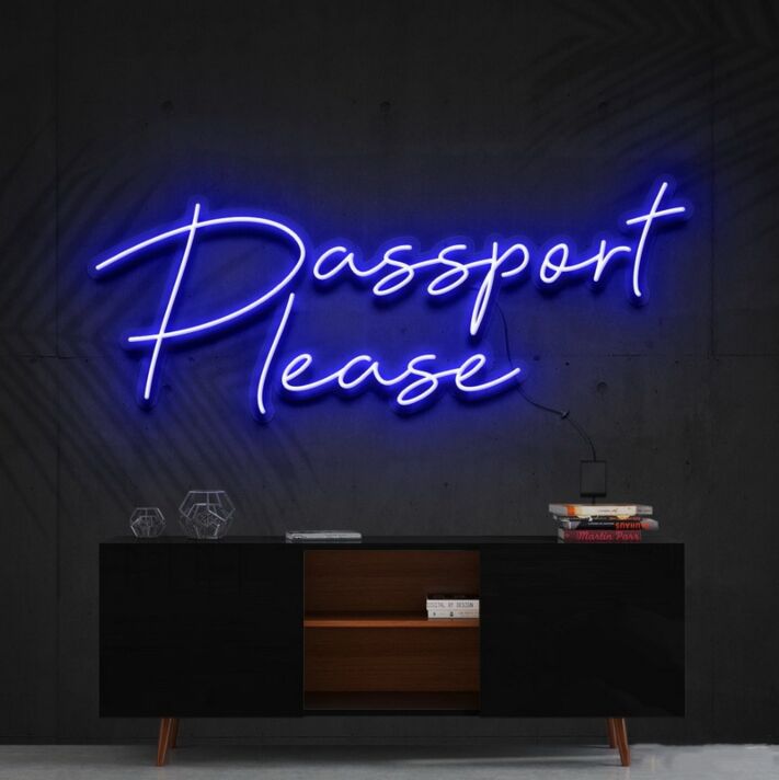 Passport Please Neon Sign for Travel Themed Spaces