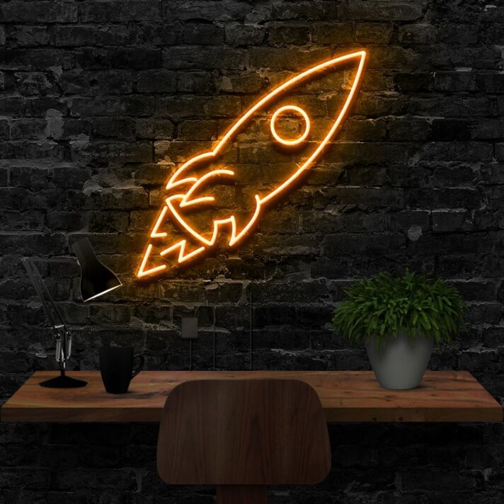 Rocketship Neon Sign for Kids Rooms and Space Themed Decor