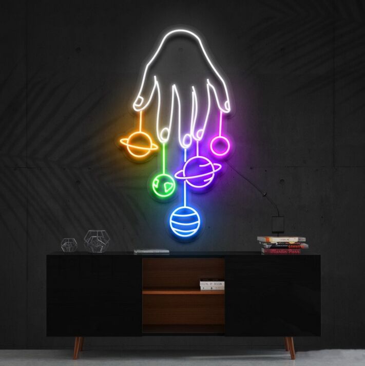 Cosmic Hand Multicolour Neon Sign for Cosmic Themed Spaces
