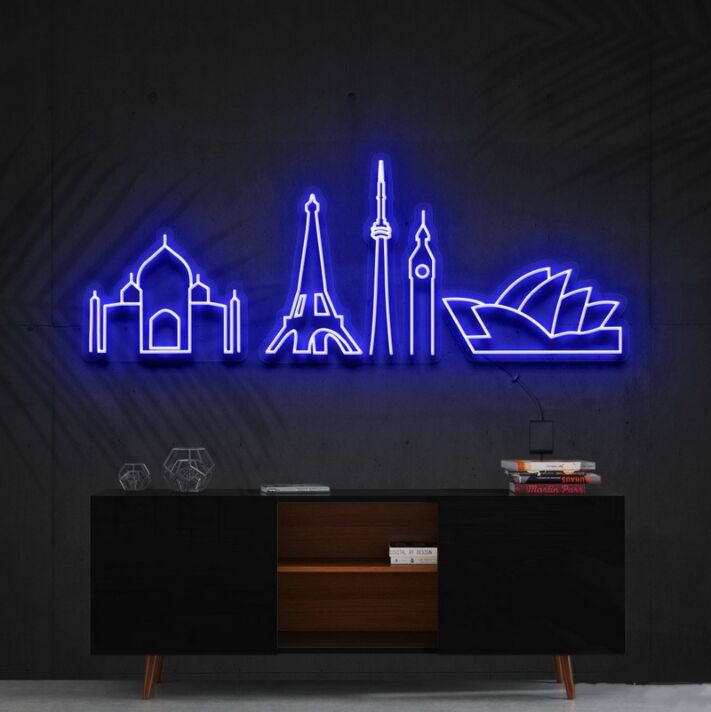 Iconic Monuments Neon Sign for Travel Lovers