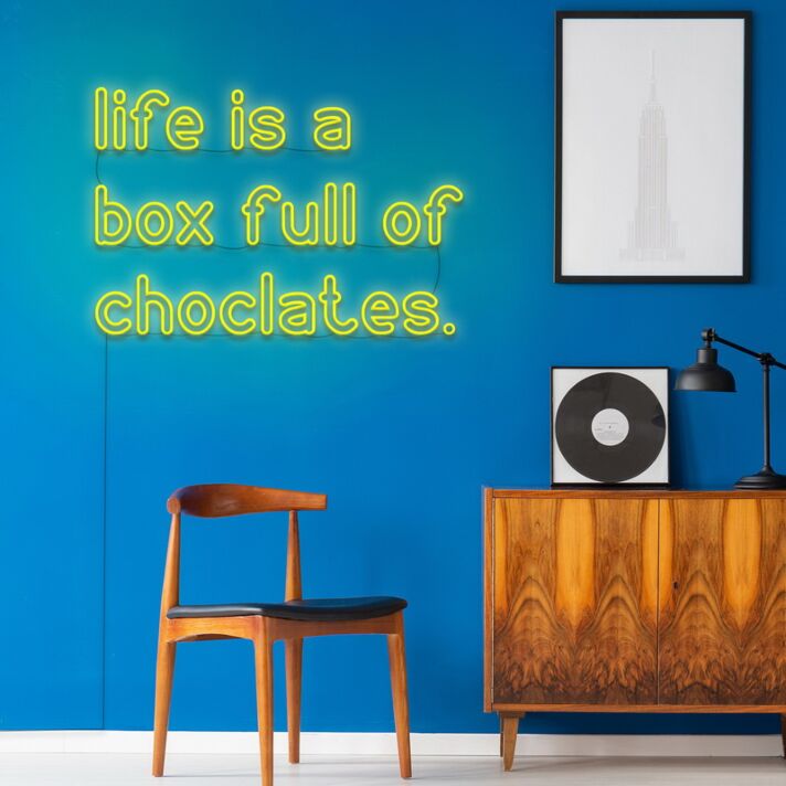 Life Is A Box Full Of Chocolates Neon Sign Add a touch of whimsy and positivity