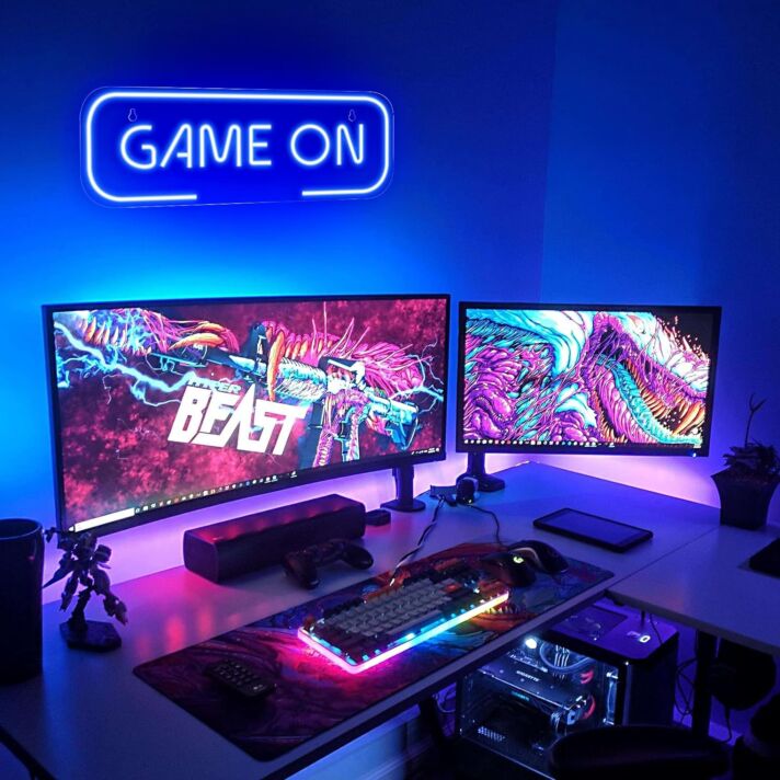 Game On Deep Blue Neon Sign Teen Dorm Room