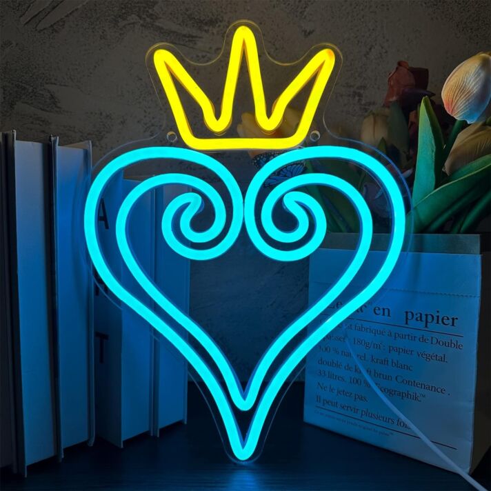 Golden Crown and Ice Blue Heart Princess Neon Sign Kids Room