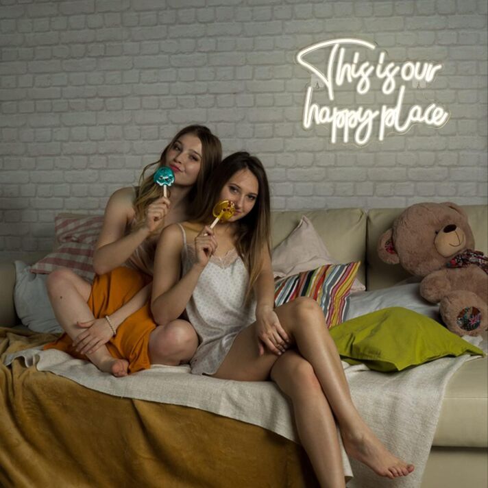 This Is Our Happy Place Warm White Neon Sign Cozy Home