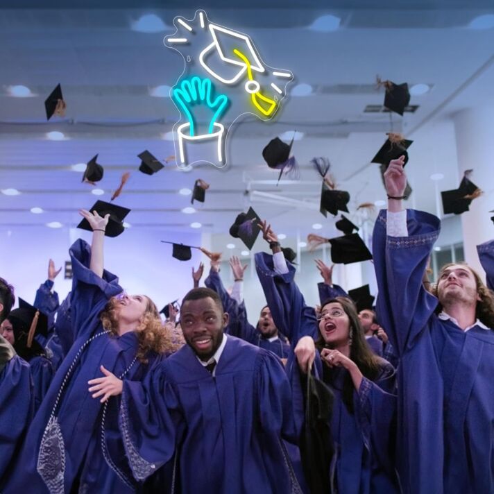 Throw Graduation Hats Neon Sign Celebration