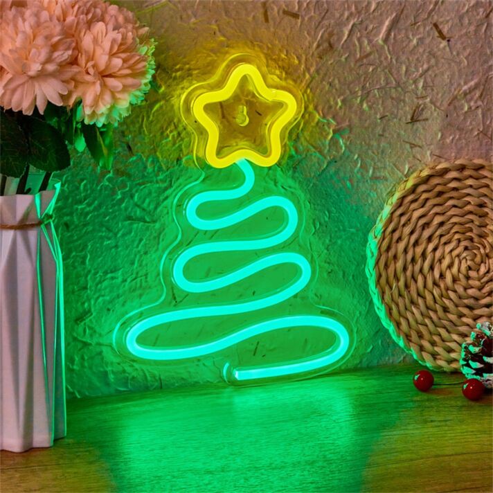 Brighten Your Festive Season: Perfect for Home Decor, Office Celebrations, and Store Displays with Backboard LED Neon Light Christmas Tree Xmas.