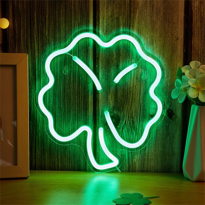 Brighten Your Bar, Office, or Wedding in Style with the Clover Shape Green LED Neon Sign.