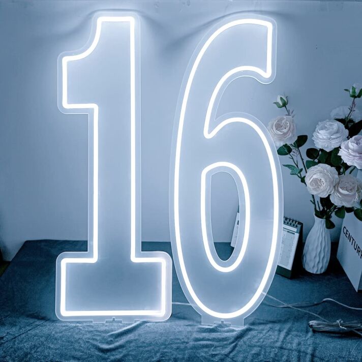 Brighten Your Sweet 16 Celebration & Glam Up Your Room with Customized LED Neon Light Number 16 Birthday LED Neon Sign.