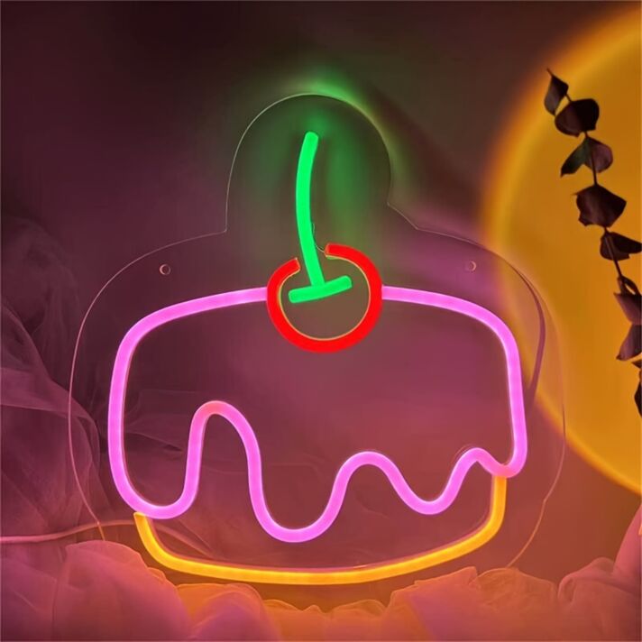 Brighten your celebrations and spaces with Delicious Cake LED Neon Sign Party - Perfect for Weddings, Bar Ambiance, and Home Decor.