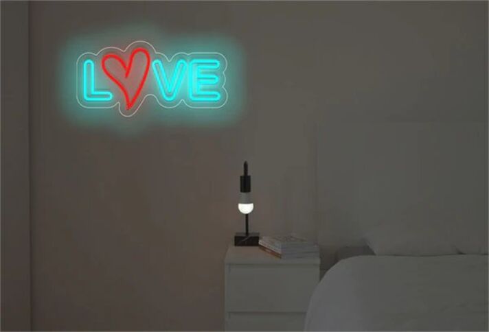 Brighten Your Special Moments: Double Stroke Love With Heart LED Neon Sign for Weddings, Anniversaries, and Romantic Evenings.