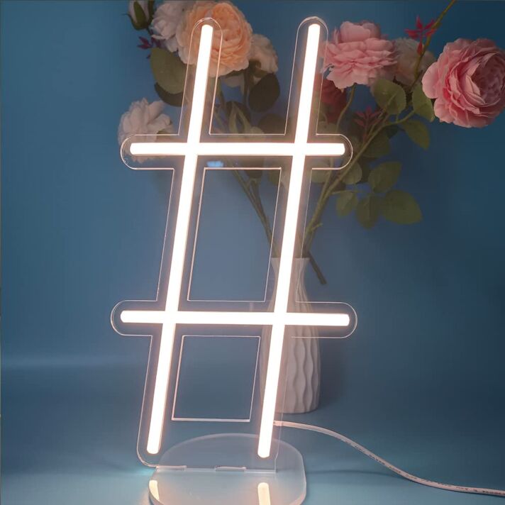Brighten Up Your Space: LED Shaped Hashtag Neon Sign for Home Decor, Office Ambiance, and Social Events.