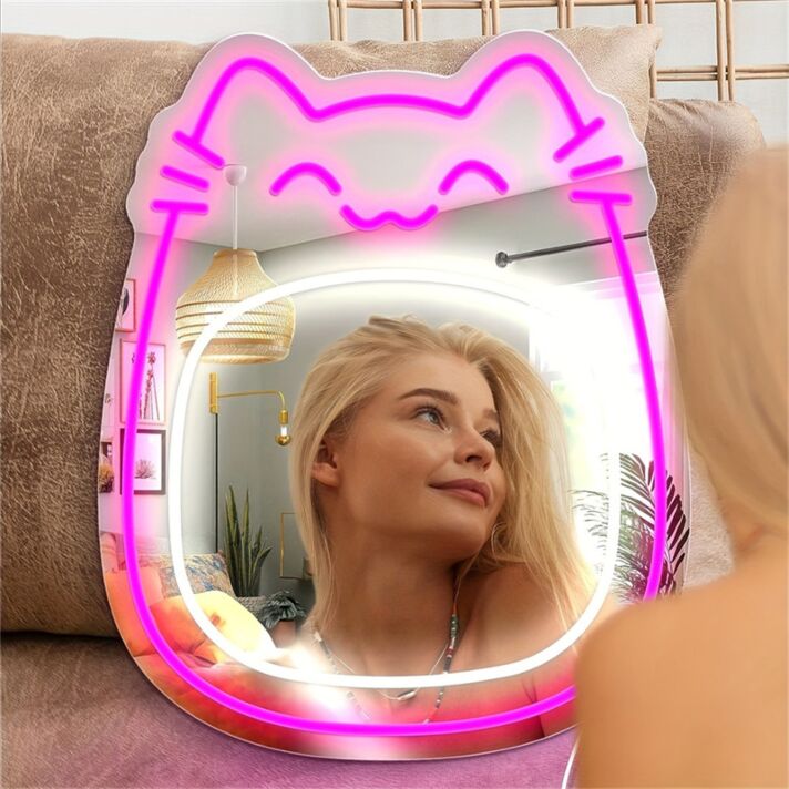 Enhance Your Home, Office, or Store Ambiance with the Enchanting Glow of Mirror Cat LED Neon Sign.