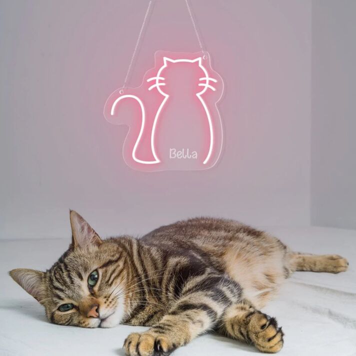 Transform Your Space: Neon Cat and Name Personalized LED Neon Sign for Home Decor, Office Chic, and Vibrant Parties