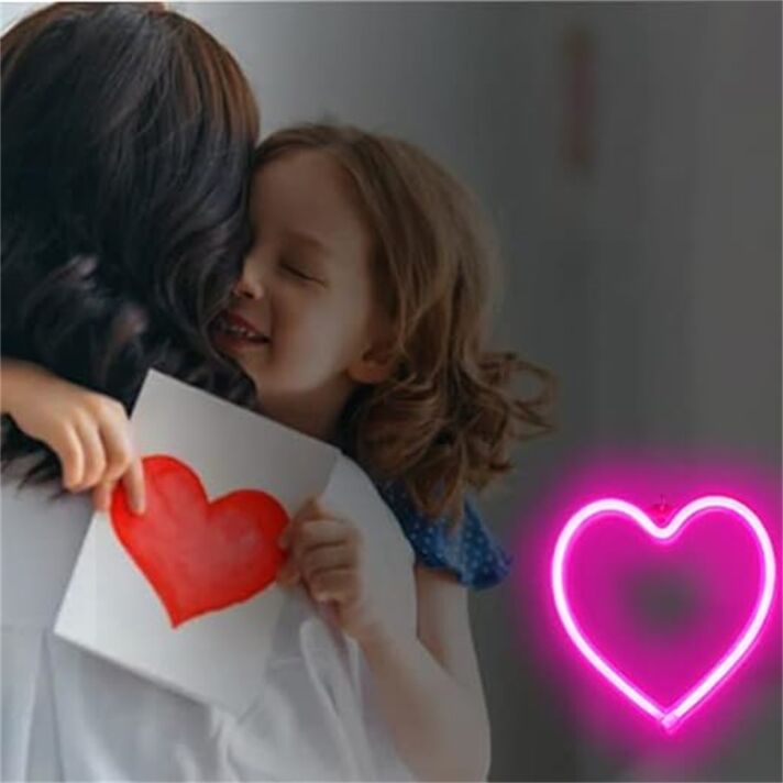Brighten Up Your Space: Pink Heart LED Neon Sign Perfect for Weddings, Romantic Settings, and Trendy Bars.