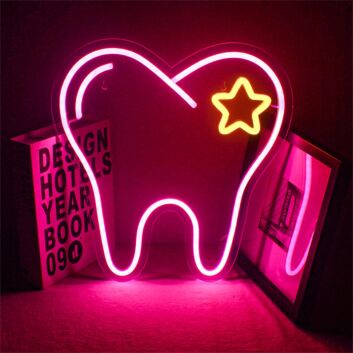 Add a Twinkling Touch to Your Dental Office, Bar, or Home Decor with the Teeth And Star LED Neon Sign.