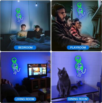 Brighten Up Your Space and Celebrate in Style: Aliens And Cats Neon Sign for Home Decor, Office Fun, and Unique Bar Ambiance.