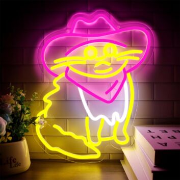 Add a Whimsical Charm to Your Home, Bar, or Party Ambiance with the Cat In Dark Pink Cowboy Hat Room Neon Sign.