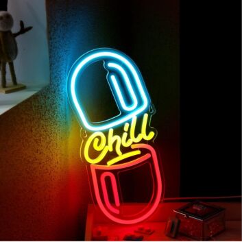 Brighten Up Your Space: From Home Decor to Bars, Let the Chill Capsule With Ice Blue And Red Neon Sign Set the Mood.