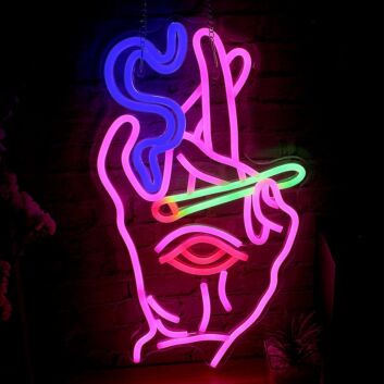 Enhance Your Bar or Party Ambiance with the Deep Pink Hand Bar Neon Sign Featuring a Cigarette in Hand
