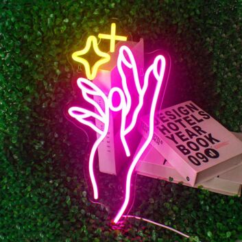 Brighten Your Space: Perfect for Weddings, Bars, and Home Decor with the Deep, Pink Hands That Emit Stars Room Neon Sign.