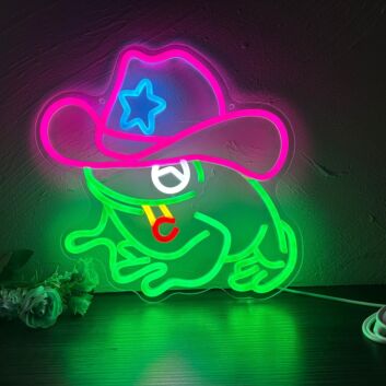 Light Up Your Space with a Touch of Whimsy: Frog In A Cowboy Hat Neon Sign for Bars, Home Decor, and Unique Celebrations