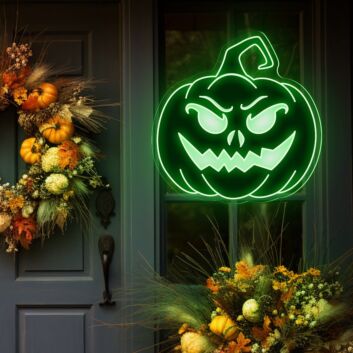 Bring a Spooky Glow to Your Halloween Festivities with the Devil Face Pumpkin Neon Sign - Perfect for Home, Storefronts, and Theme Parties.