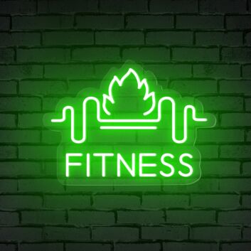 Elevate your gym, office, or sport-themed party ambiance with the Fitness Word Barbell Neon Sign.