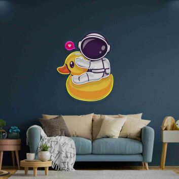 Light Up Your Space Adventure: Duck Astronaut Led Uv Neon Sign Perfect for Home, Office, and Cosmic-Themed Parties.