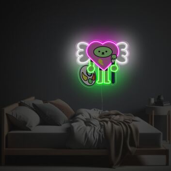 Enhance Your Wedding, Bar, or Bedroom Ambiance with Heart Boy With White Wing LED Neon Acrylic Artwork.