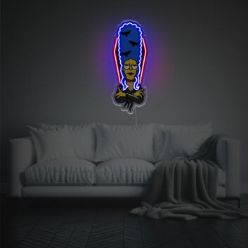 Add a pop of color to your bar, gaming room, or Halloween decor with Marge Simpson With Coffin LED Neon Acrylic Artwork.