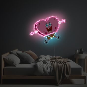 Brighten Up Your Bar, Wedding, or Kids' Room with the Pinky Heart Shaped Spongebob LED Neon Acrylic Artwork.