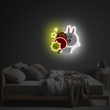 Elevate your space with Rabbit With Red Hammer LED Neon Acrylic Artwork - Perfect for Home Decor, Office Ambiance, and Unique Store Fronts.